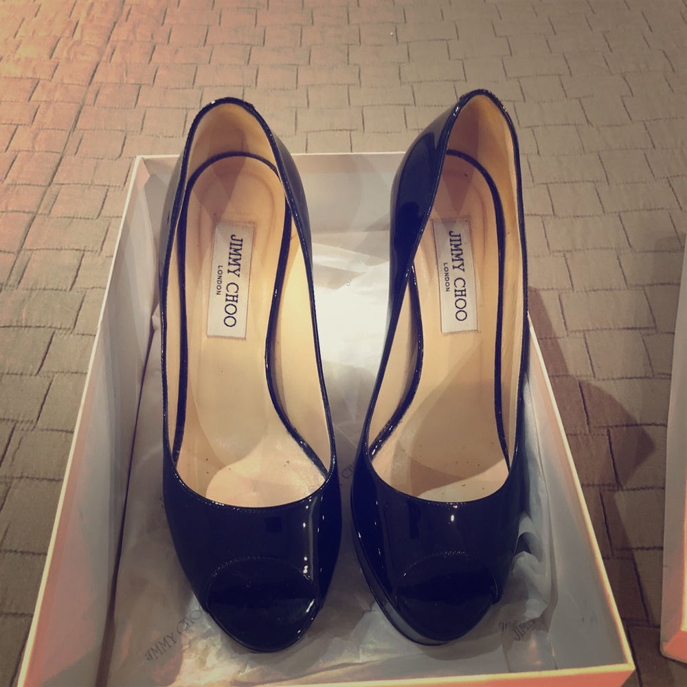 Jimmy Choo black patent leather platform shoes